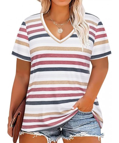 Plus Size Tops For Women Oversized Summer Basic V Neck Short Sleeve Henley Shirt Casual Tunic Shirts XL-5XL A1-rainbow B $13....
