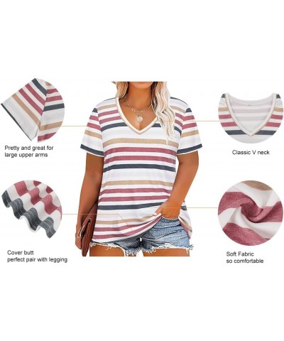 Plus Size Tops For Women Oversized Summer Basic V Neck Short Sleeve Henley Shirt Casual Tunic Shirts XL-5XL A1-rainbow B $13....