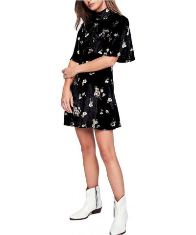 Be My Baby Velvet Floral Print High Neck Mini Dress Navy $36.95 Dresses