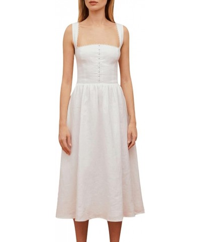 Floral Midi Corset Dress for Women Square Neck Sleeveless Low Cut Long Dress Flowy Strap Going Out Boho Sundress Jk-white $9....
