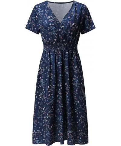 Spring Dresses for Women, Womens Summer Chiffon Short Sleeve Belted V Neck Floral Print Casual Bohemian Midi Dresses 0010-dar...