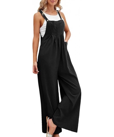 Women's Casual Sleeveless Jumpsuits Square Neck Spaghetti Strap Overalls Stretchy Wide Leg Long Pants Romper Pockets 2023 01-...