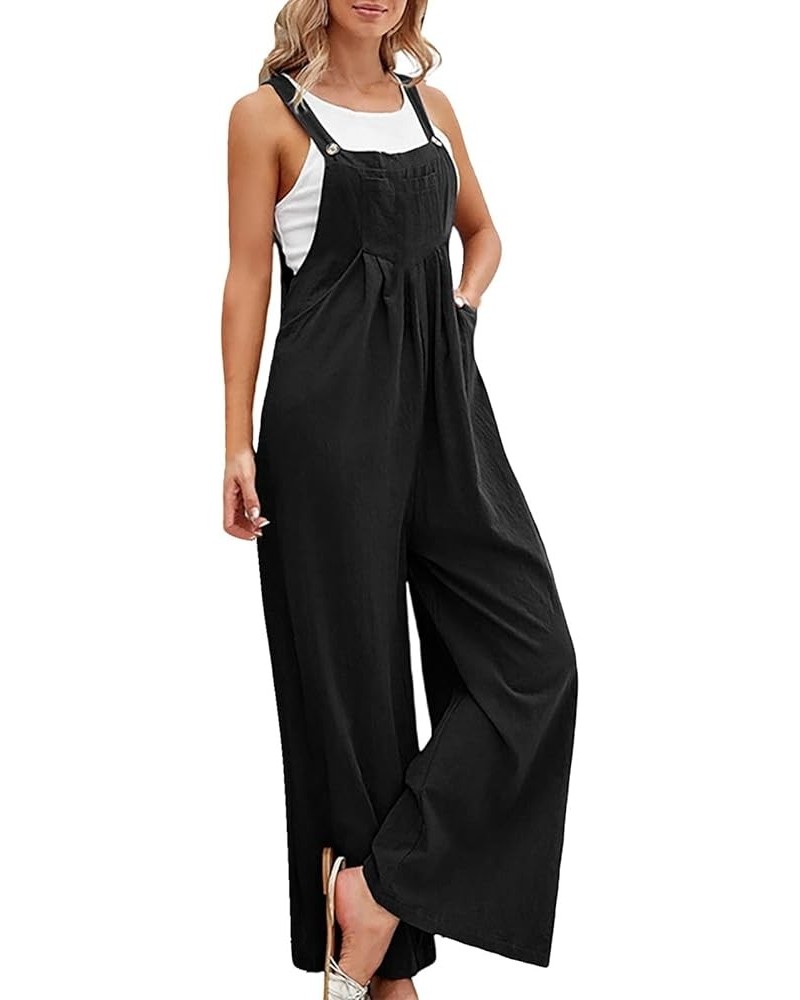 Women's Casual Sleeveless Jumpsuits Square Neck Spaghetti Strap Overalls Stretchy Wide Leg Long Pants Romper Pockets 2023 01-...