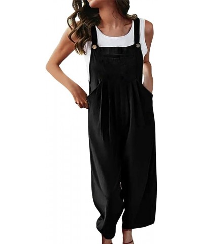 Women's Casual Sleeveless Jumpsuits Square Neck Spaghetti Strap Overalls Stretchy Wide Leg Long Pants Romper Pockets 2023 01-...