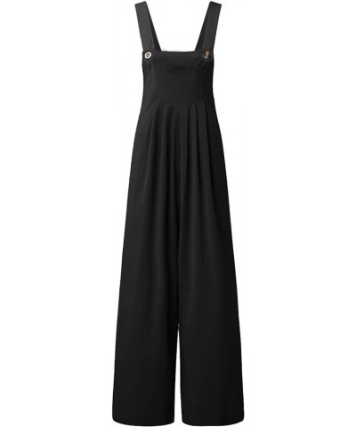 Women's Casual Sleeveless Jumpsuits Square Neck Spaghetti Strap Overalls Stretchy Wide Leg Long Pants Romper Pockets 2023 01-...