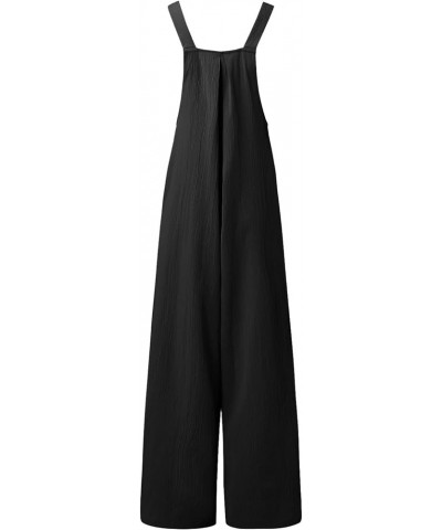 Women's Casual Sleeveless Jumpsuits Square Neck Spaghetti Strap Overalls Stretchy Wide Leg Long Pants Romper Pockets 2023 01-...