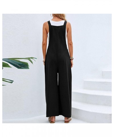 Women's Casual Sleeveless Jumpsuits Square Neck Spaghetti Strap Overalls Stretchy Wide Leg Long Pants Romper Pockets 2023 01-...