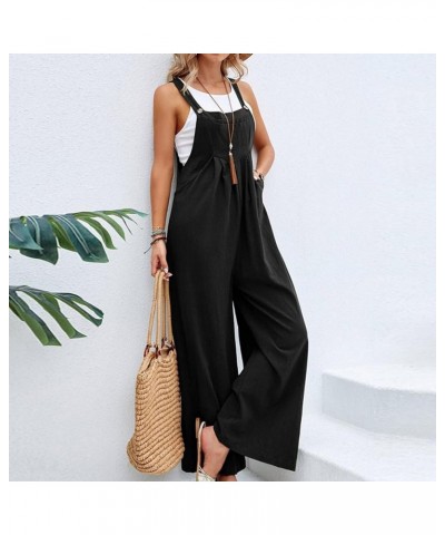 Women's Casual Sleeveless Jumpsuits Square Neck Spaghetti Strap Overalls Stretchy Wide Leg Long Pants Romper Pockets 2023 01-...