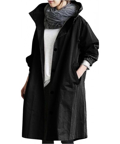 Women's Trench Jackets Plus Size Casual Long Rain Jacket Fashion Winter Hooded Oversized Windbreaker Coats Outerwear A Black ...