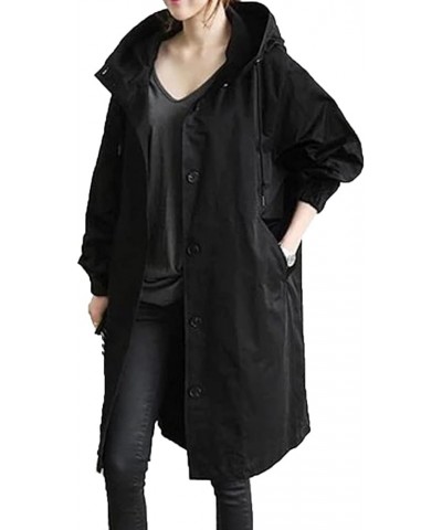 Women's Trench Jackets Plus Size Casual Long Rain Jacket Fashion Winter Hooded Oversized Windbreaker Coats Outerwear A Black ...