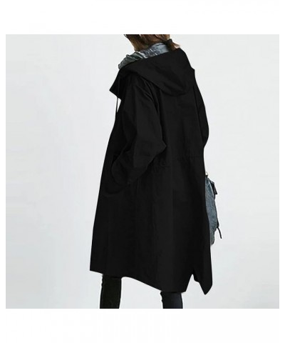 Women's Trench Jackets Plus Size Casual Long Rain Jacket Fashion Winter Hooded Oversized Windbreaker Coats Outerwear A Black ...