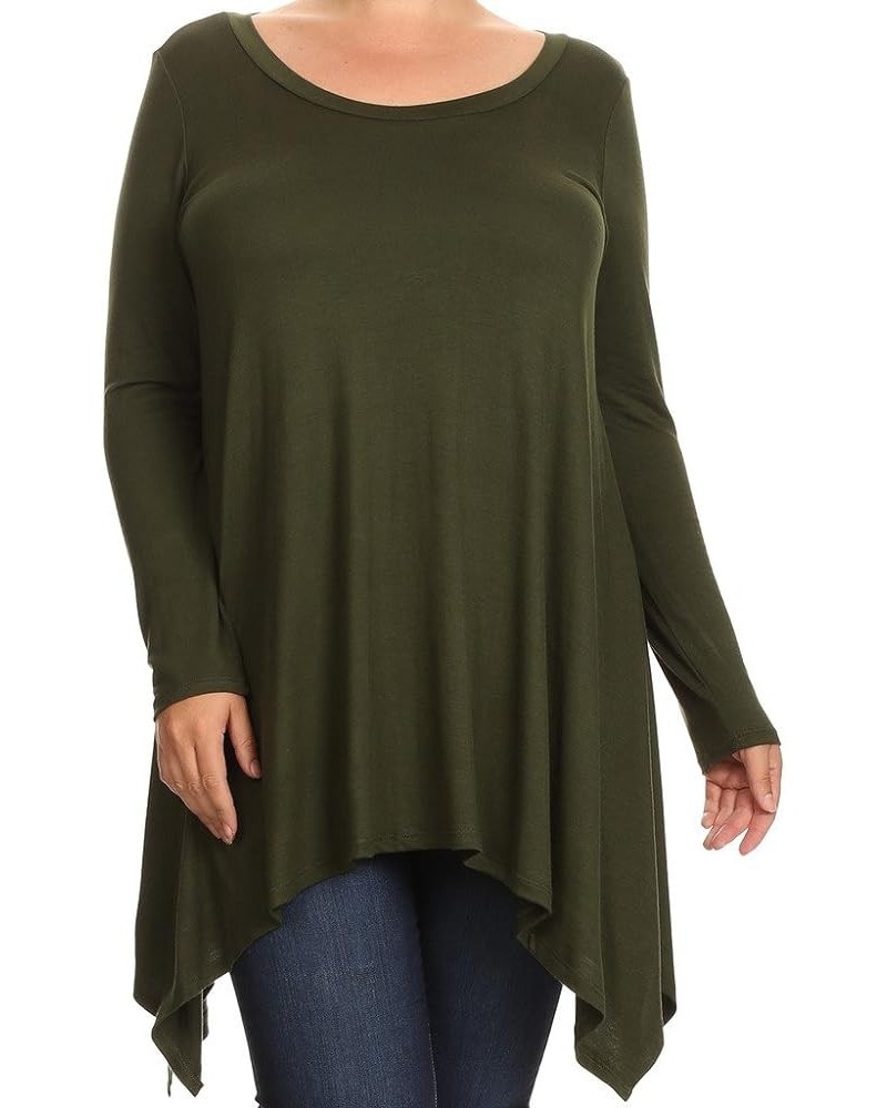 Women Plus Size Long Sleeve Asymmetrical Hem Casual Tunic Top Shirt Olive $19.19 Tops