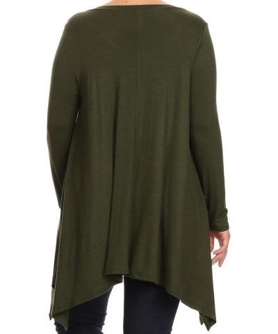 Women Plus Size Long Sleeve Asymmetrical Hem Casual Tunic Top Shirt Olive $19.19 Tops