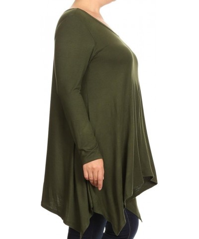 Women Plus Size Long Sleeve Asymmetrical Hem Casual Tunic Top Shirt Olive $19.19 Tops