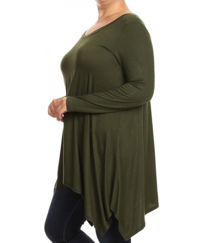 Women Plus Size Long Sleeve Asymmetrical Hem Casual Tunic Top Shirt Olive $19.19 Tops