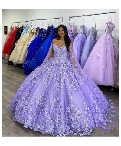 Cute 3D Butterfly on Lace Flower Embroidery Ball Gown Quinceanera Prom Dresses with Strap Sweet 16 Dress A/Baby Blue $77.14 D...