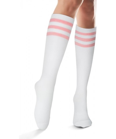 Women's Cotton Knee High Socks, School Uniform Team Sports Tube Socks,1 Pairs Size 5-9 White/Pink Stripes - 1 Pairs $8.24 Socks
