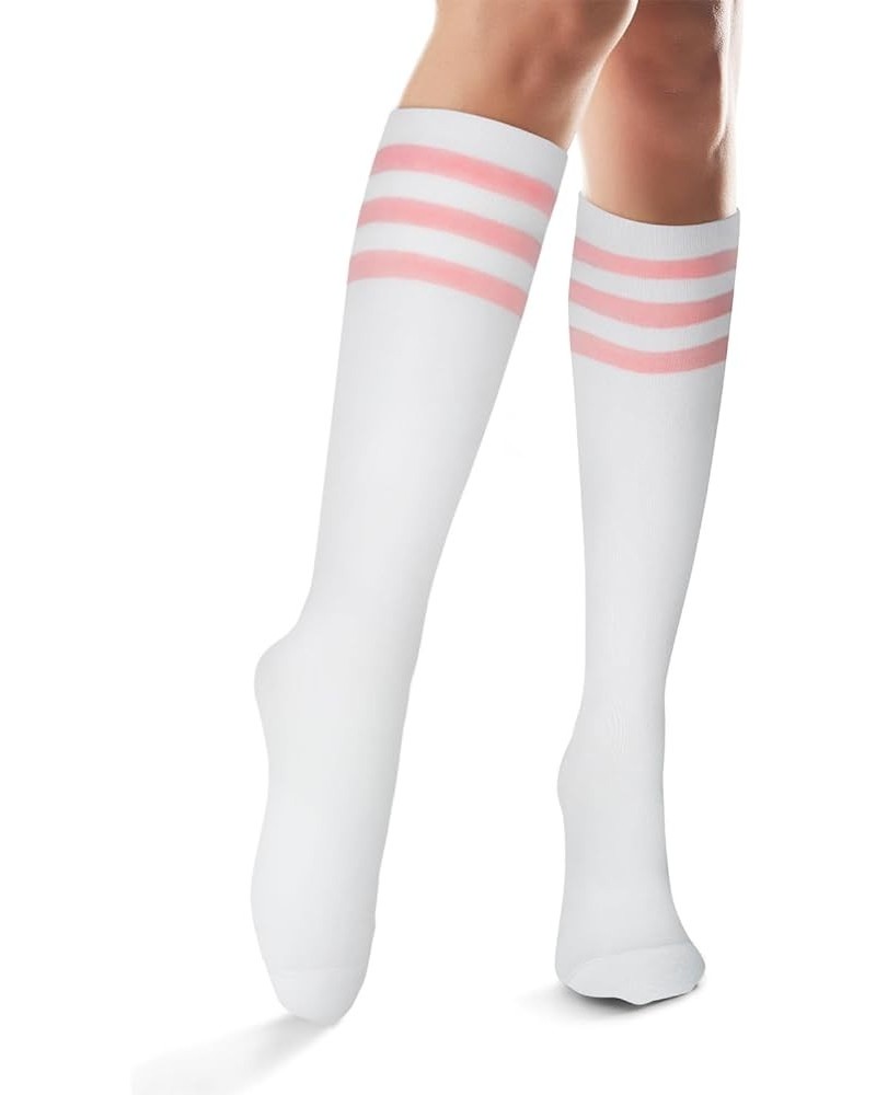 Women's Cotton Knee High Socks, School Uniform Team Sports Tube Socks,1 Pairs Size 5-9 White/Pink Stripes - 1 Pairs $8.24 Socks