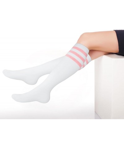 Women's Cotton Knee High Socks, School Uniform Team Sports Tube Socks,1 Pairs Size 5-9 White/Pink Stripes - 1 Pairs $8.24 Socks