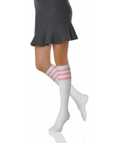 Women's Cotton Knee High Socks, School Uniform Team Sports Tube Socks,1 Pairs Size 5-9 White/Pink Stripes - 1 Pairs $8.24 Socks