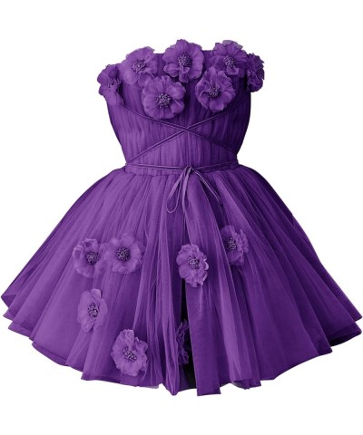 Strapless Tulle Short Homecoming Dresses for Teens Flowers A Line Cocktail Party Gowns Purple $40.49 Dresses