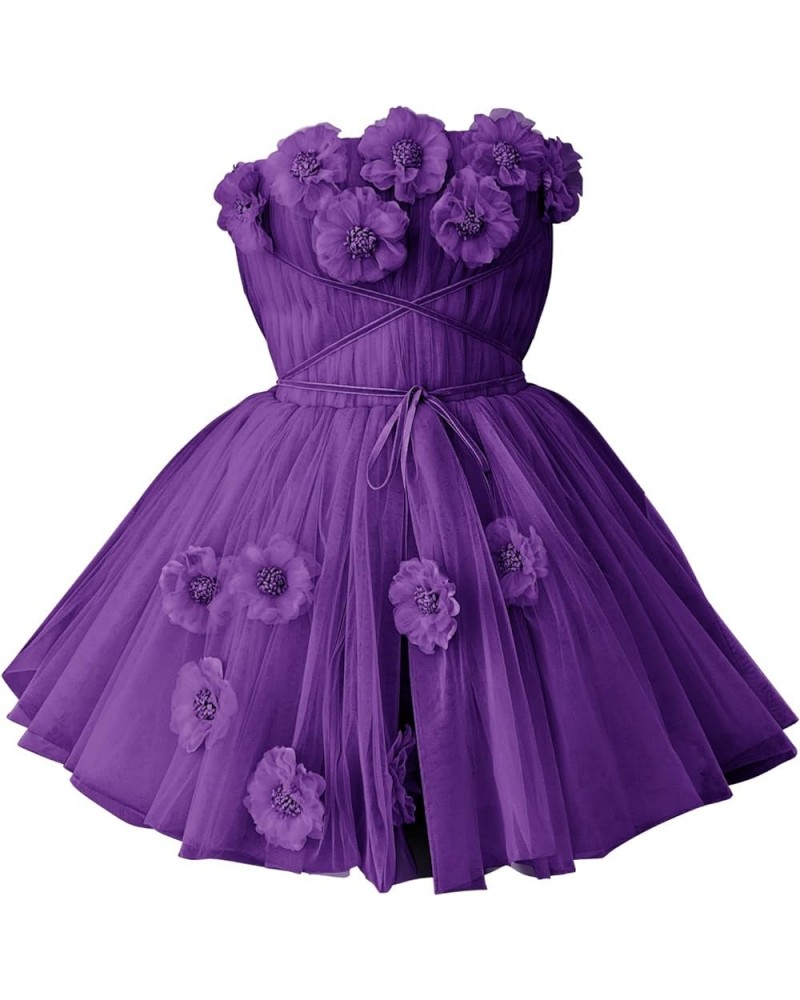 Strapless Tulle Short Homecoming Dresses for Teens Flowers A Line Cocktail Party Gowns Purple $40.49 Dresses