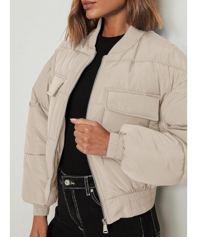 Womens Winter Cropped Puffer Jackets Zip Baseball Collar Baggy Coats Outwear Khaki $28.60 Jackets