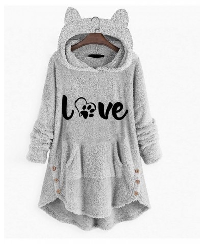 Sherpa Hoodie for Women Fuzzy Fleece Pullover Cat Ear Hooded Loungewear with Pocket Warm Winter Oversized Graphic Sweatshirt ...