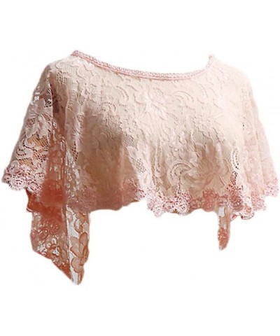 Women's Floral Lace Tulle Scarfs Wrap Bolero Wedding Bridal Shawls Cape Evening Shrug For Party Pink Lace Wrap $17.66 Sweaters