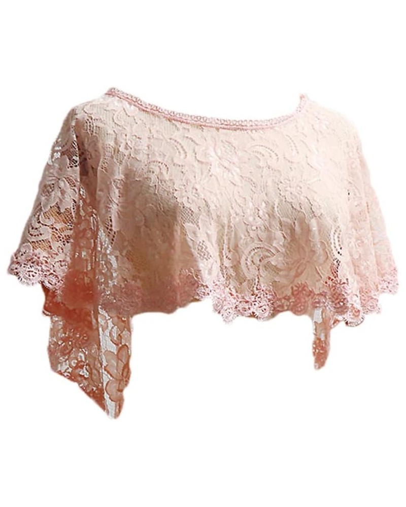 Women's Floral Lace Tulle Scarfs Wrap Bolero Wedding Bridal Shawls Cape Evening Shrug For Party Pink Lace Wrap $17.66 Sweaters