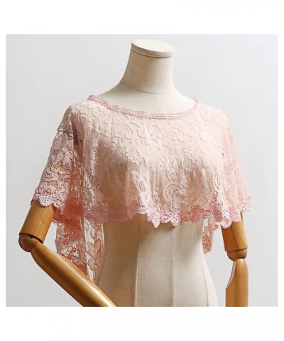 Women's Floral Lace Tulle Scarfs Wrap Bolero Wedding Bridal Shawls Cape Evening Shrug For Party Pink Lace Wrap $17.66 Sweaters