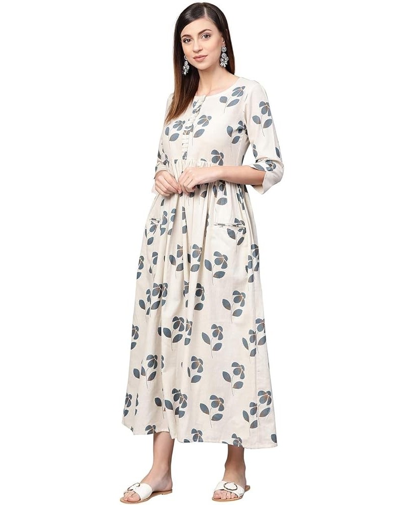 Women's Cream Floral Printed Cotton Dress Cream $26.54 Dresses
