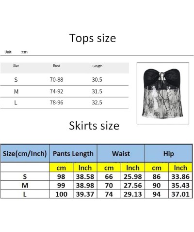 Skirt Sets Women 2 Piece Outfits Sexy See Through Strapless Lace Tube Top Bodycon Maxi Skirts Y2K Set Black $9.50 Suits