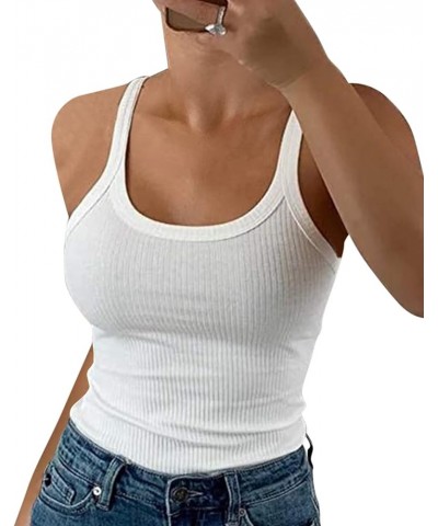 Women's Scoop Neck Ribbed Tank Tops Workout Sleeveless Summer Casual Fitted Cami Shirt A-white $6.75 Tanks