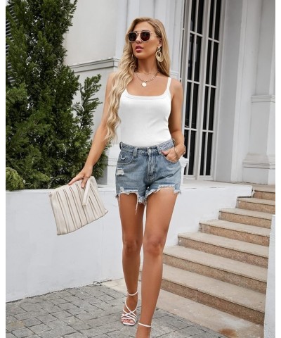 Women's Scoop Neck Ribbed Tank Tops Workout Sleeveless Summer Casual Fitted Cami Shirt A-white $6.75 Tanks