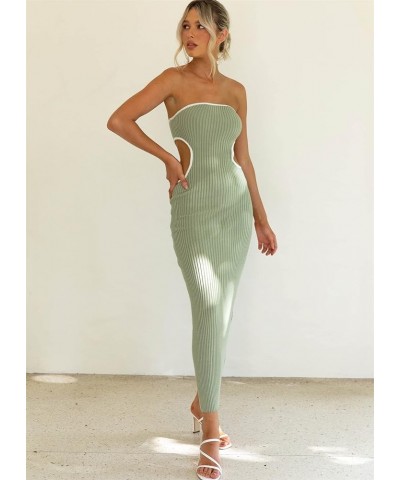 Women Knitted Maxi Tube Dress Strapless Backless Knitwear Long Dress Sexy Summer Bodycon Maxi Dress Streetwear Green B $15.38...