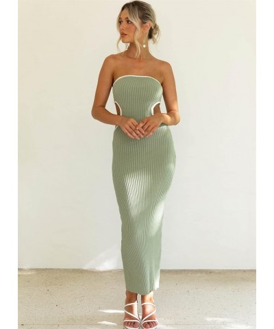 Women Knitted Maxi Tube Dress Strapless Backless Knitwear Long Dress Sexy Summer Bodycon Maxi Dress Streetwear Green B $15.38...