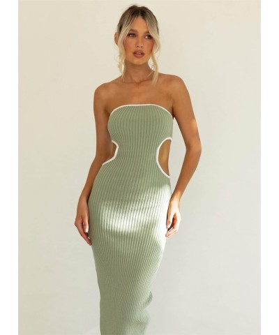 Women Knitted Maxi Tube Dress Strapless Backless Knitwear Long Dress Sexy Summer Bodycon Maxi Dress Streetwear Green B $15.38...