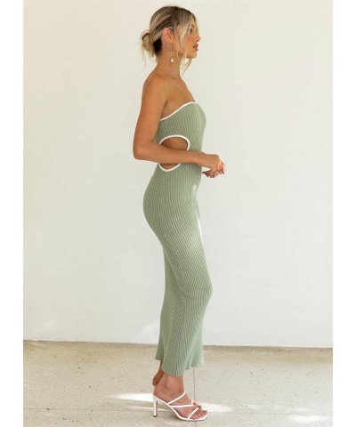 Women Knitted Maxi Tube Dress Strapless Backless Knitwear Long Dress Sexy Summer Bodycon Maxi Dress Streetwear Green B $15.38...