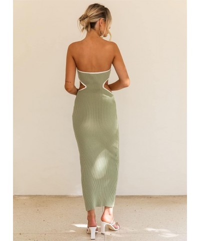 Women Knitted Maxi Tube Dress Strapless Backless Knitwear Long Dress Sexy Summer Bodycon Maxi Dress Streetwear Green B $15.38...