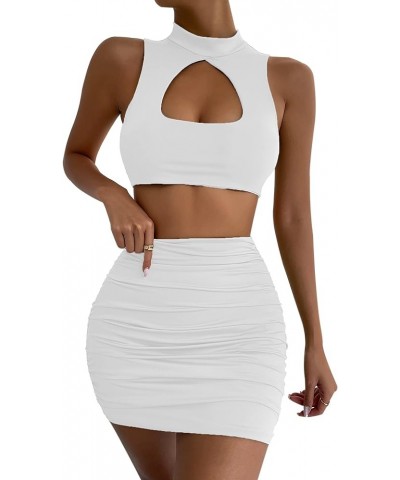 Women’s Sexy Club Night Dress Party Ruched Dresses 22068 White $18.54 Dresses