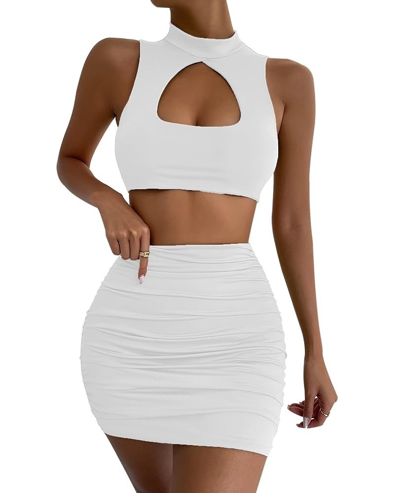 Women’s Sexy Club Night Dress Party Ruched Dresses 22068 White $18.54 Dresses