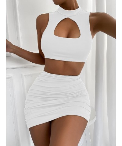 Women’s Sexy Club Night Dress Party Ruched Dresses 22068 White $18.54 Dresses