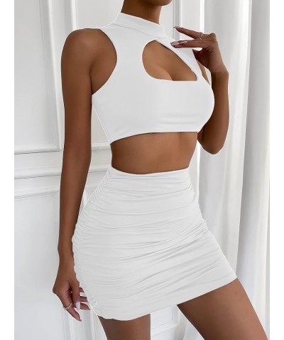 Women’s Sexy Club Night Dress Party Ruched Dresses 22068 White $18.54 Dresses