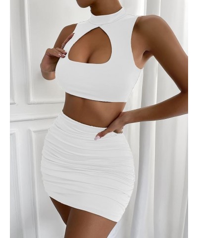 Women’s Sexy Club Night Dress Party Ruched Dresses 22068 White $18.54 Dresses