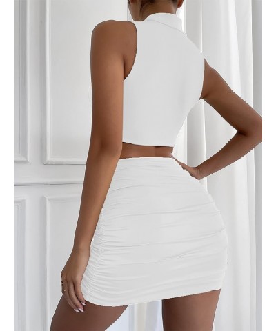 Women’s Sexy Club Night Dress Party Ruched Dresses 22068 White $18.54 Dresses