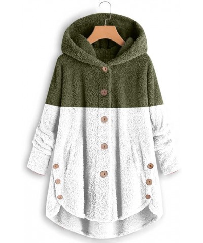 Women Plush Sweatshirt Oversized Fleece Jacket Fuzzy Sweater Color Block Thicken Warm Hoodie Outwear Coats 01 Army Green $10....