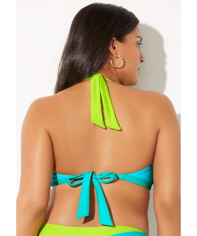 Women's Plus Size Romancer Colorblock Halter Triangle Bikini Top Neon Mint Oasis $16.56 Swimsuits