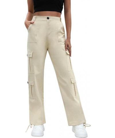 Women High Waisted Cargo Pants Y2K Trousers Wide Leg Casual Pants with 8 Pockets Drawstring Khaki $18.19 Pants