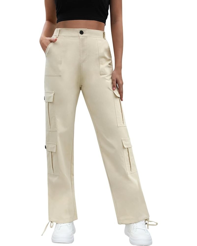 Women High Waisted Cargo Pants Y2K Trousers Wide Leg Casual Pants with 8 Pockets Drawstring Khaki $18.19 Pants